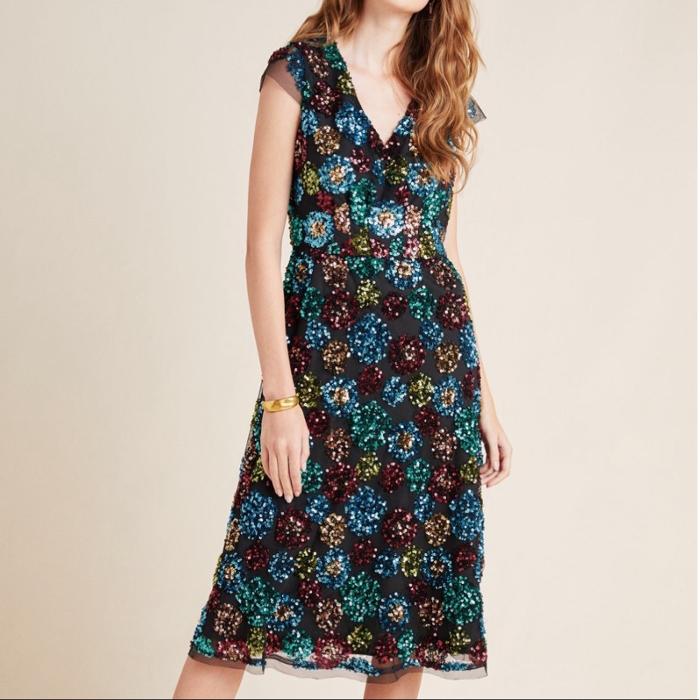 Anthropologie Glenna Sequined Midi Dress